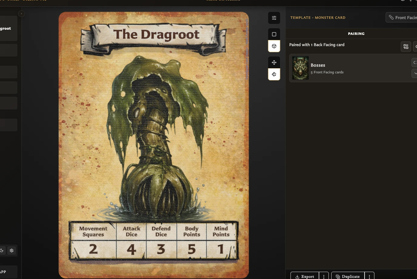 Monster Card preview beside the Pairing tab showing its linked back card.