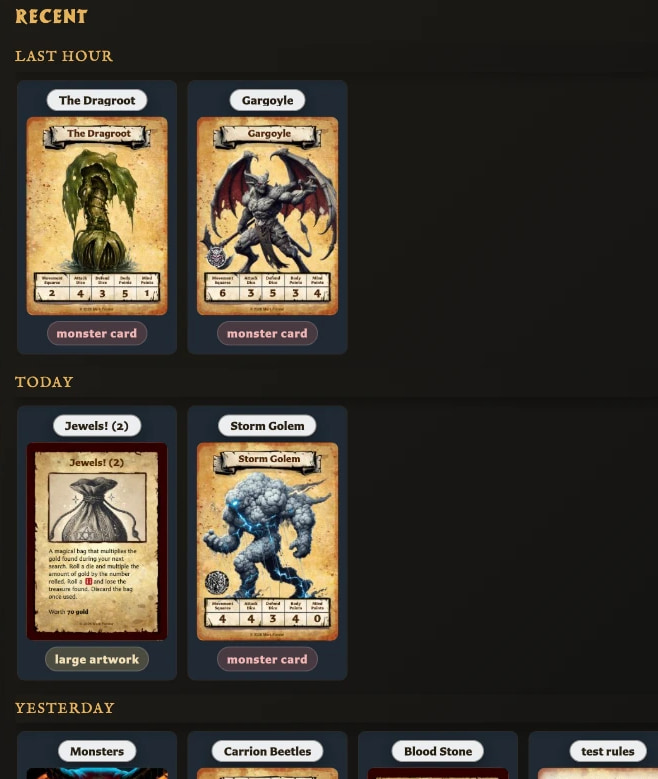Recent window with cards grouped under Last hour, Today, and Yesterday.