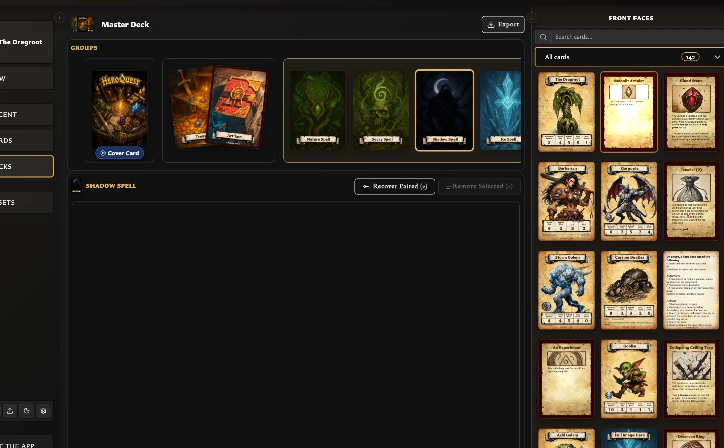 Open deck with Recover Paired available above an empty set and source cards shown on the right.