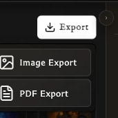 Export menu with Image Export and PDF Export choices.