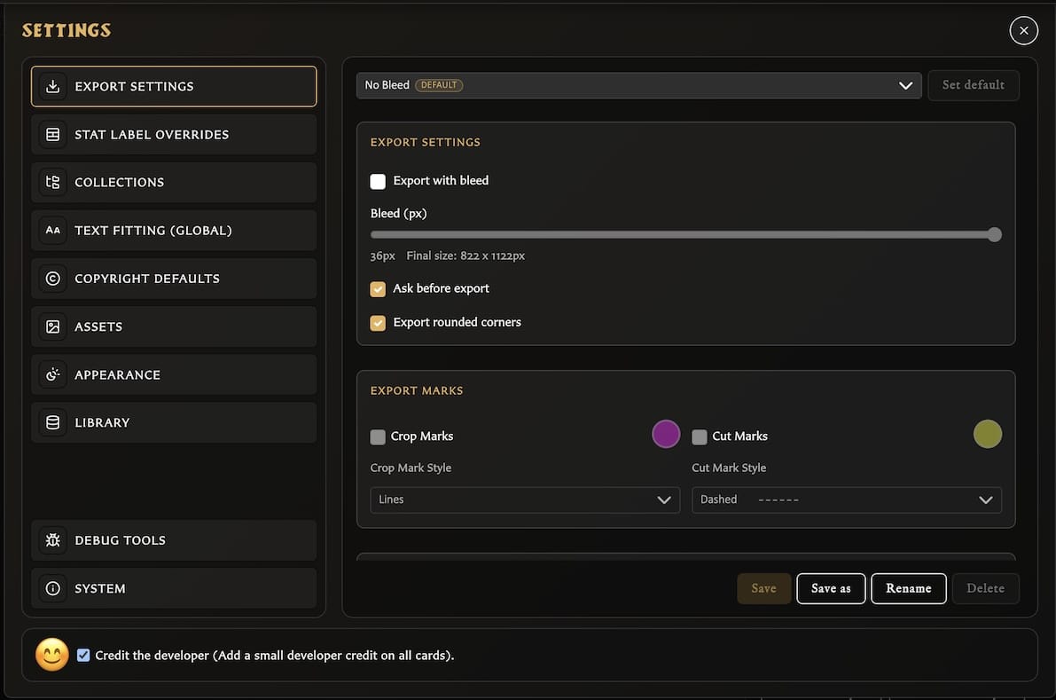 Settings window with Export Settings selected and controls for bleed, marks, and PDF planning.
